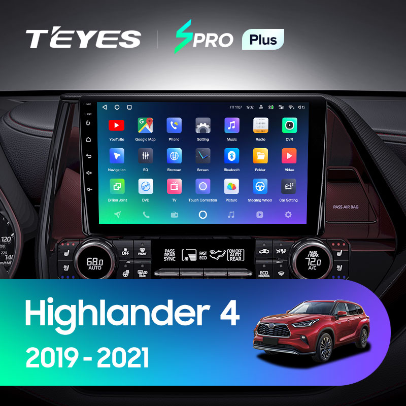 Штатная магнитола Teyes SPRO 4+32G для Toyota Highlander 2019-2021 (Правый руль)