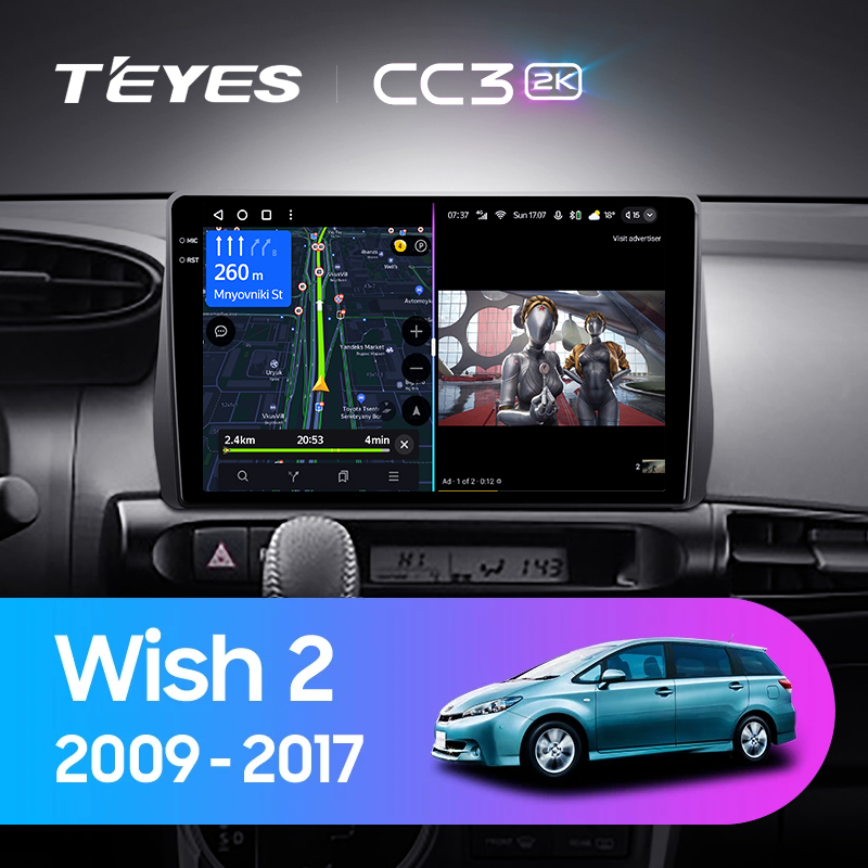 Штатная магнитола Teyes CC3-2K 4+32G для Toyota Wish 2009-2017 (Правый руль)