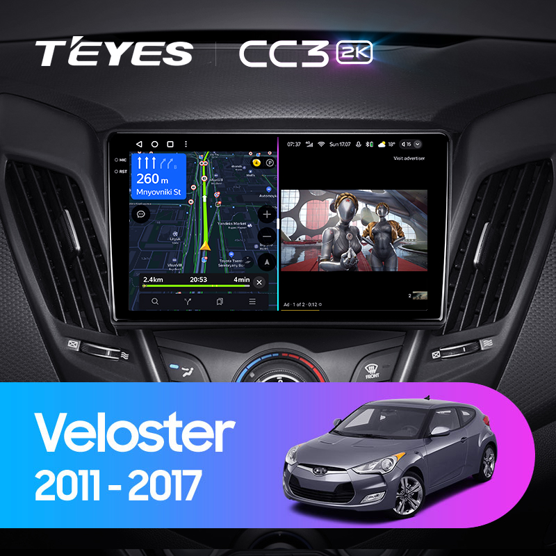 Штатная магнитола Teyes CC3-2K-360 128G  для Hyundai Veloster 2011-2017 ТИП-A
