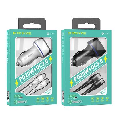 Зарядное устройство авто. BOROFONE BZ14A PD20W QC3.0 + кабель Type-C-Type-C