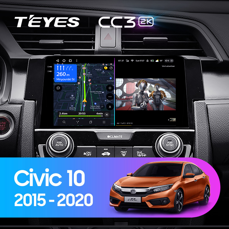 Штатная магнитола Teyes CC3-2K-360 128G для Civic 10 2015-2020 (Левый руль)
