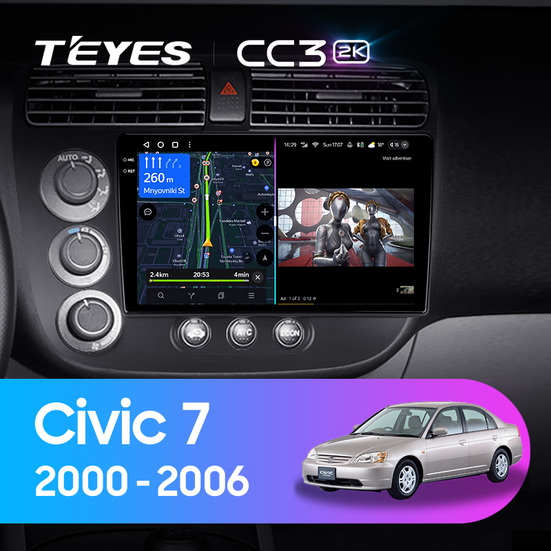 Штатная магнитола Teyes CC3-2K 64G для Civic 7 2000-2006 (Правый руль)
