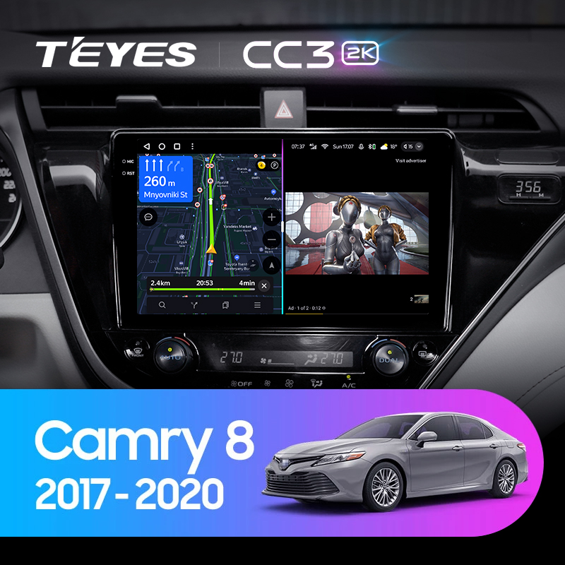 Штатная магнитола Teyes CC3-2K-360 128G для Toyota Camry 2017-2020 (Правый руль)