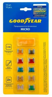 Набор флажковых предохранителей GOODYEAR микро 10 шт + экстрактор (5А;7.5А;10А;15А;20А)