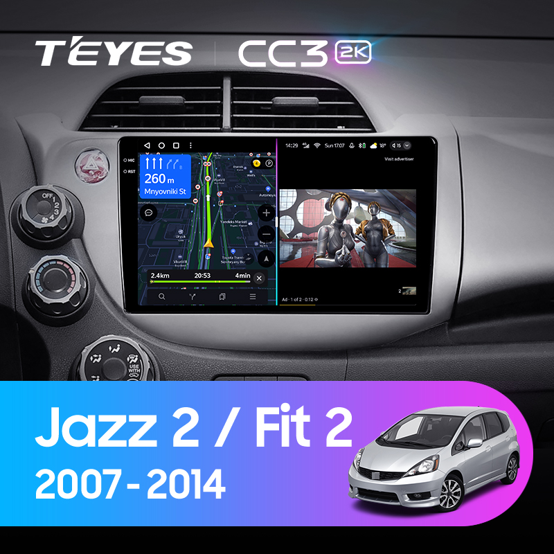 Штатная магнитола Teyes CC3-2K 64G для Jazz Fit 2007-2014 (Левый руль)