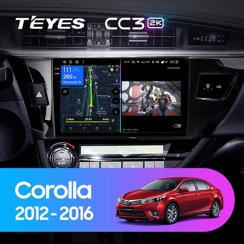 Штатная магнитола Teyes CC3-2K 64G для Toyota Corolla 2012-2016 (Правый руль)
