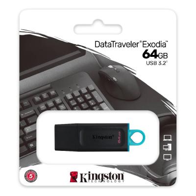 Флэш-диск Kingston 64GB DT Exodia USB3.2 чёрный/бирюза