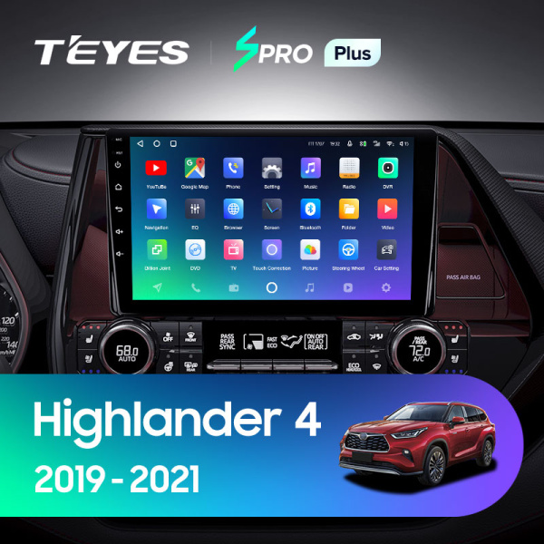 Штатная магнитола Teyes SPRO 4+32G для Toyota Highlander 2019-2021 (Правый руль)