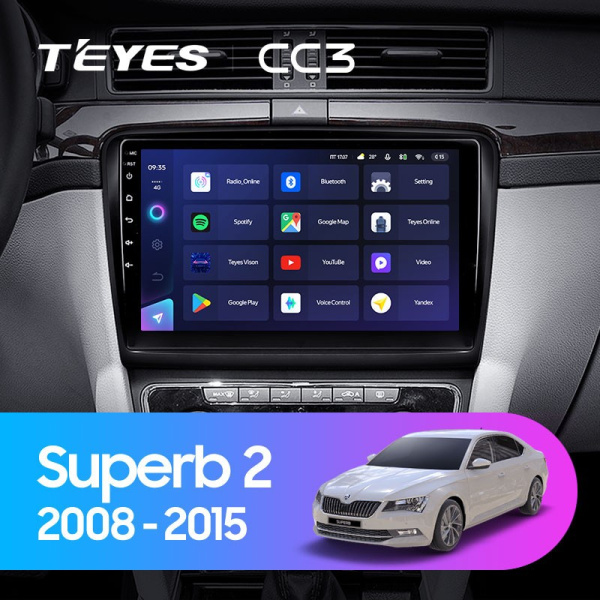Штатная магнитола Teyes CC3 3/32 Skoda Superb 2 B6 (2008-2015)