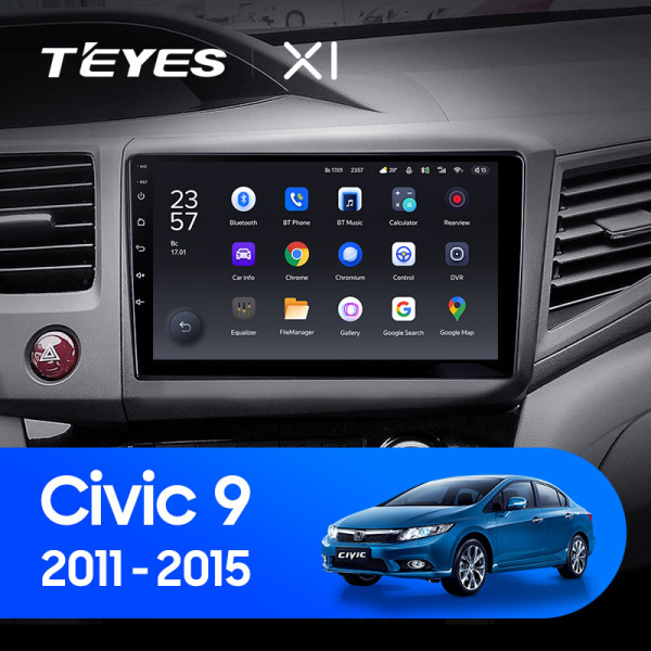Штатная магнитола Teyes X1 4G 2+32G для Civic 9 2011-2015 (Левый руль)
