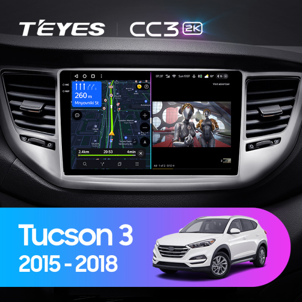 Штатная магнитола Teyes CC3-2K 4+32G  для Hyundai Tucson 2015-2018 ТИП-A