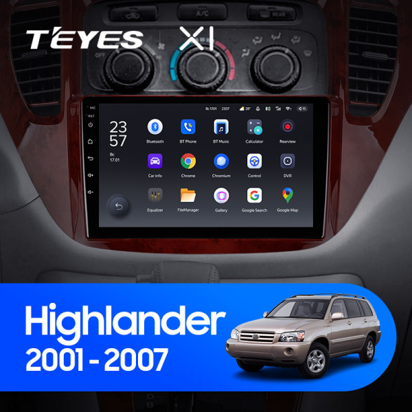 Штатная магнитола Teyes X1 4G 2+32G для Toyota Highlander 2001-2007 (Правый руль)