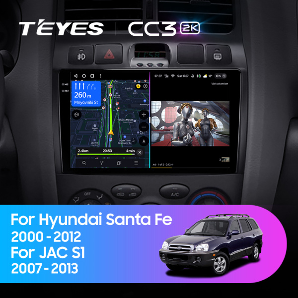Штатная магнитола Teyes CC3-2K 4+32G для Hyundai Santa Fe SM 2000-2012