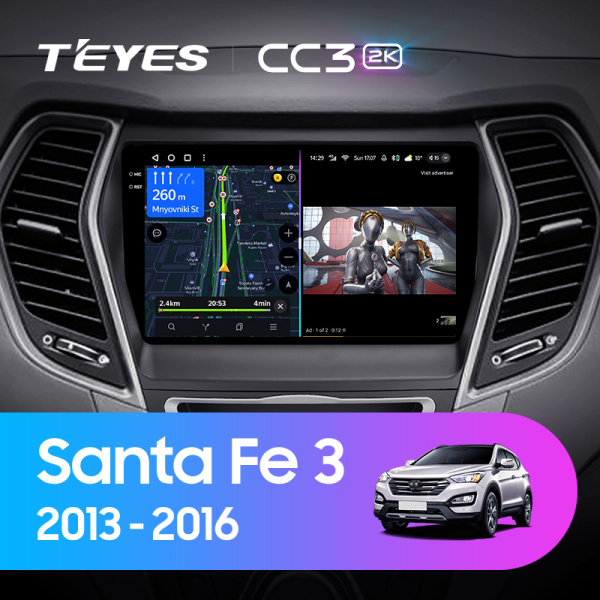 Штатная магнитола Teyes CC3-2K-360 128G  для Hyundai Santa Fe 3 2013-2017 ТИП-C