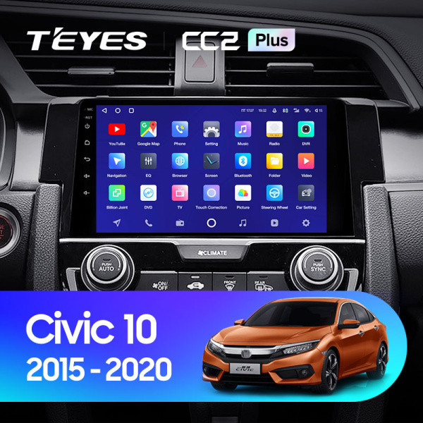 Штатная магнитола Teyes CC2 3+32G для Civic 10 2015-2020 (Левый руль)