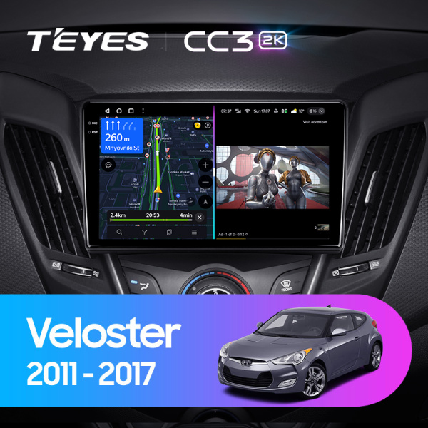 Штатная магнитола Teyes CC3-2K-360 128G  для Hyundai Veloster 2011-2017 ТИП-A