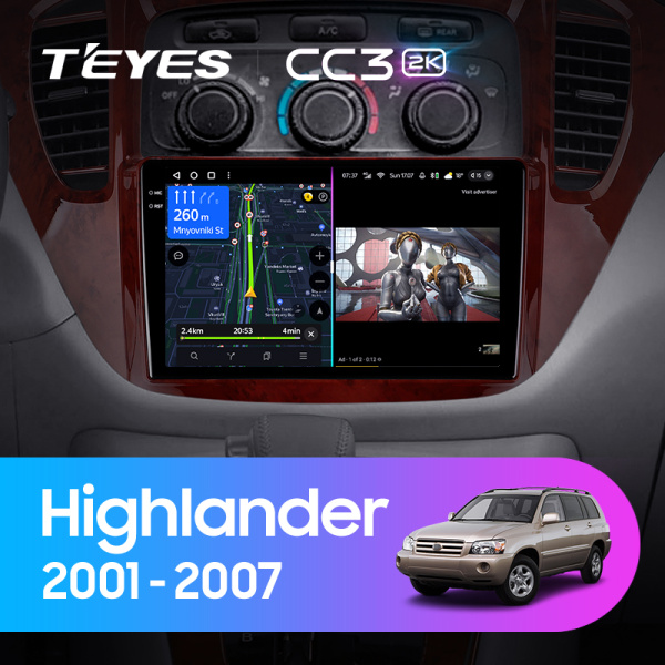 Штатная магнитола Teyes CC3-2K 3+32G для Toyota Highlander 2001-2007 (Правый руль)