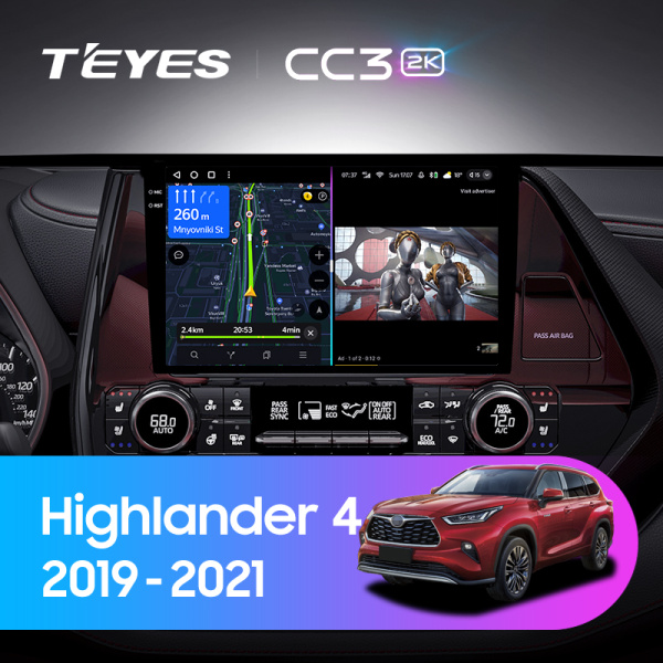 Штатная магнитола Teyes CC3-2K-360 128G для Toyota Highlander 2019-2021 (Правый руль)