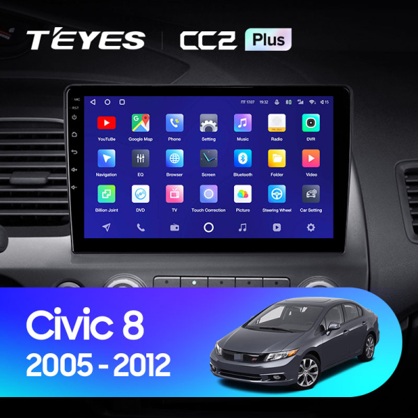 Штатная магнитола Teyes CC2 4+32G для Civic 8 2005-2012 (Левый руль)