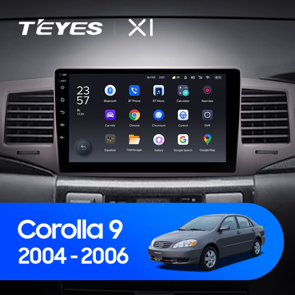 Штатная магнитола Teyes X1 4G 2+32G для Toyota Corolla 2004-2006 (Правый руль)