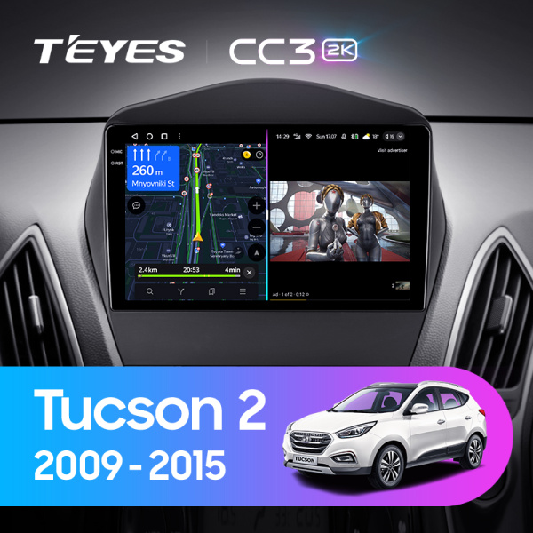 Штатная магнитола Teyes CC3-2K 4+32G  для Hyundai Tucson IX35 2009-2015 ТИП-C