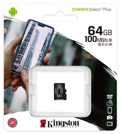 Карта памяти micro SDXC 64GB Kingston Class 10 UHS-I Canvas Select Plus A1 100 Mb/s