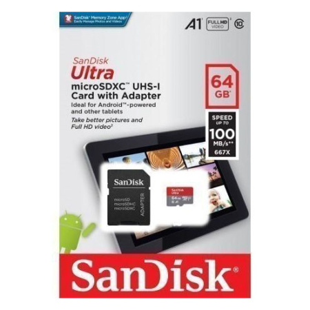 Карта памяти micro SDXC 64GB SanDisk class 10 UHS-I Ultra Light 100Mb/s с адаптером