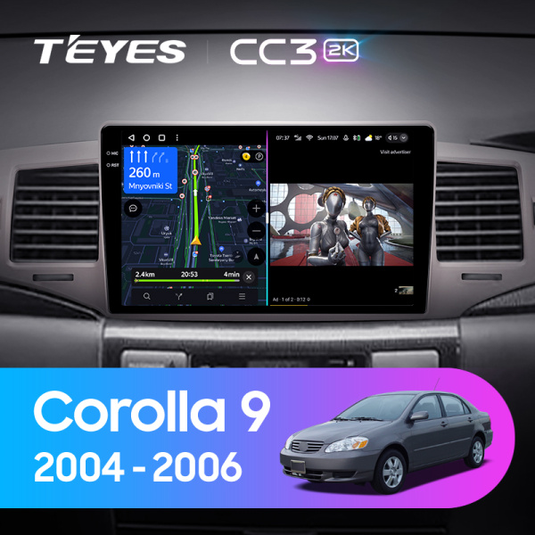 Штатная магнитола Teyes CC3-2K-360 128G для Toyota Corolla 2004-2006 (Правый руль)