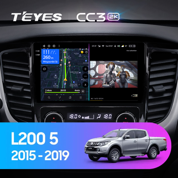 Штатная магнитола Teyes CC3-2K 4+32G  для L200 5 2015-2019 ТИП-F2