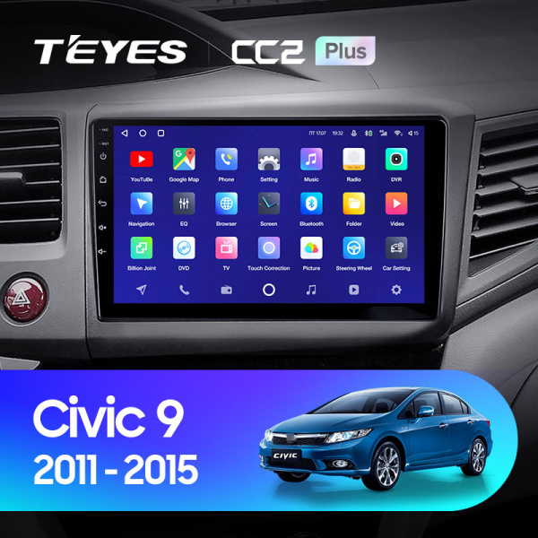Штатная магнитола Teyes CC2 4+32G для Civic 9 2011-2015 (Левый руль)