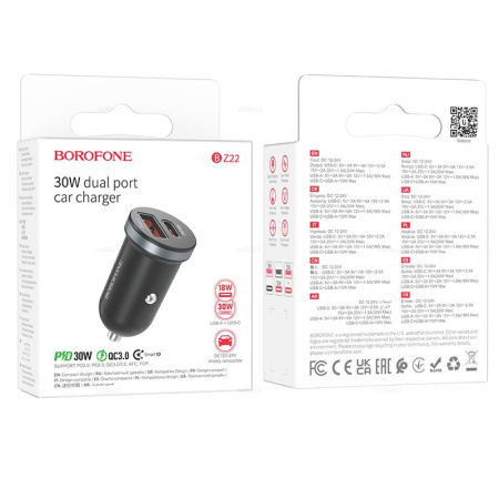 Зарядное устройство авто. BOROFONE BZ22 PD30W + QC3.0