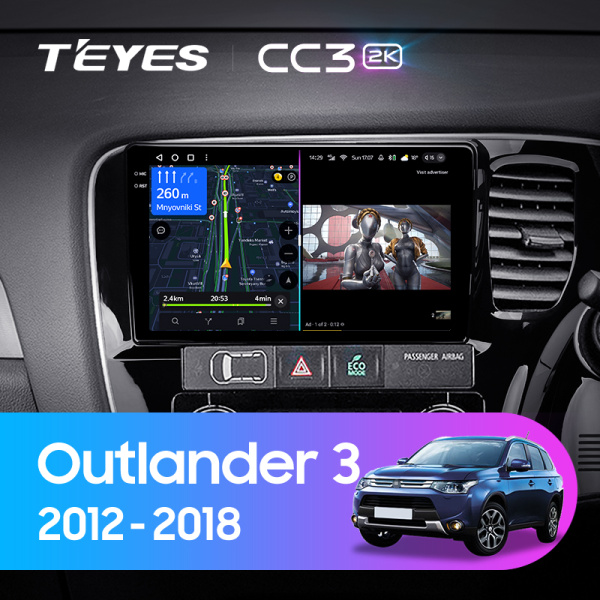 Штатная магнитола Teyes CC3-2K 4+32G  для Outlander 2012-2018 ТИП-B