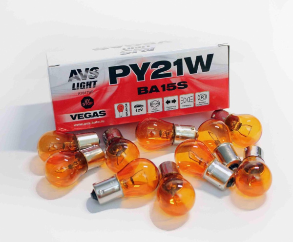 Лампа 12V PY21W (BA15s) orange оранжевая 1шт. (AVS)