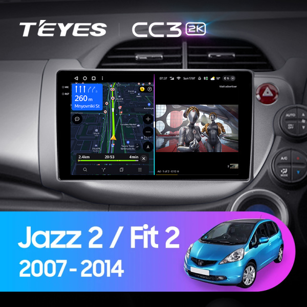 Штатная магнитола Teyes CC3-2K 4+32G для Jazz Fit 2007-2014 (Правый руль)