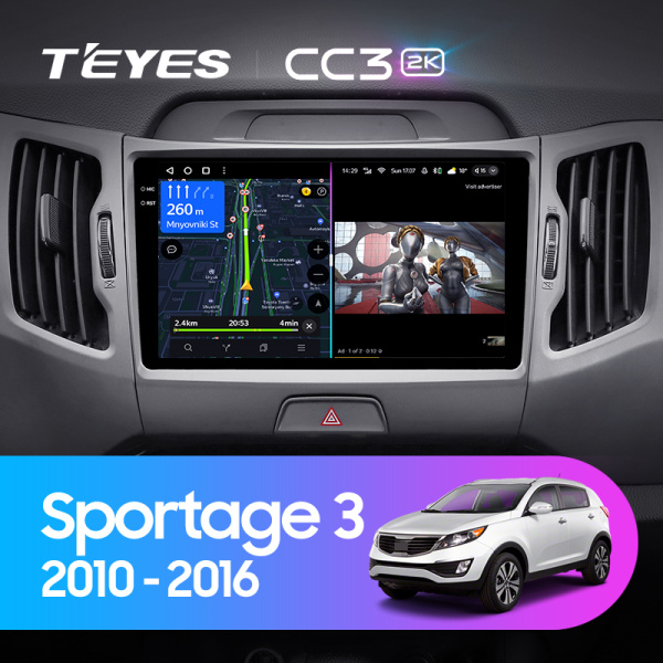 Штатная магнитола Teyes CC3-2K 4+32G  для Sportage 2010-2016 ТИП-C