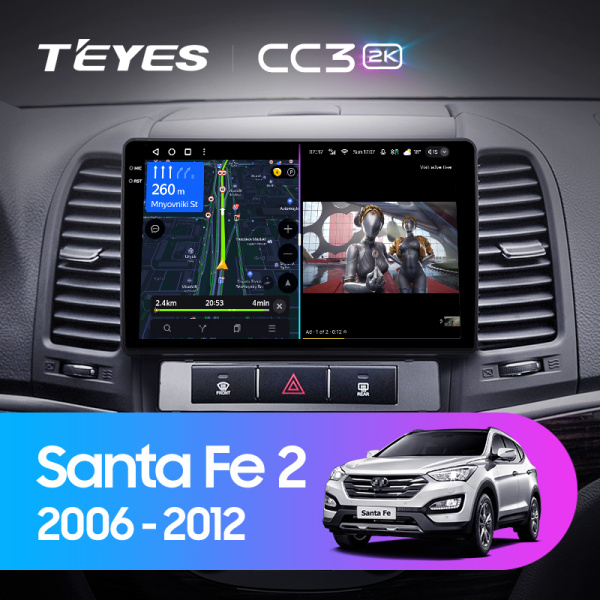 Штатная магнитола Teyes CC3-2K 3+32G для Hyundai Santa Fe 2 2006-2012