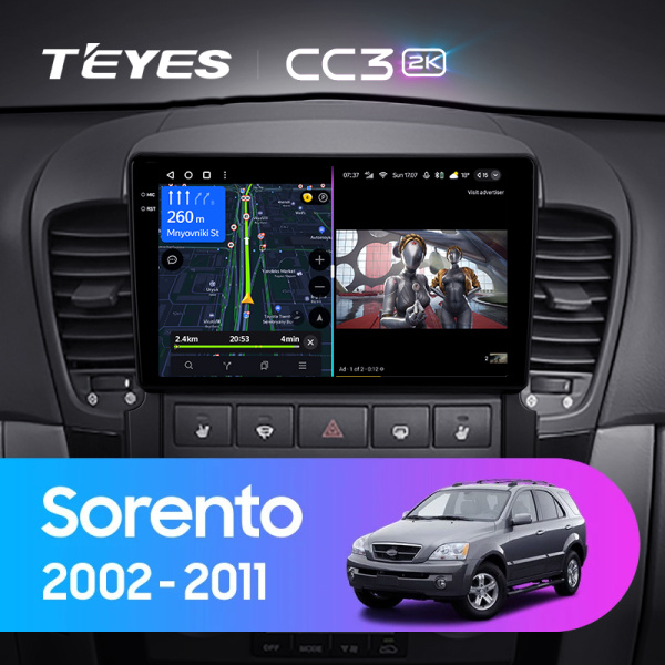 Штатная магнитола Teyes CC3-2K 4+32G для Sorento 1 2002-2011