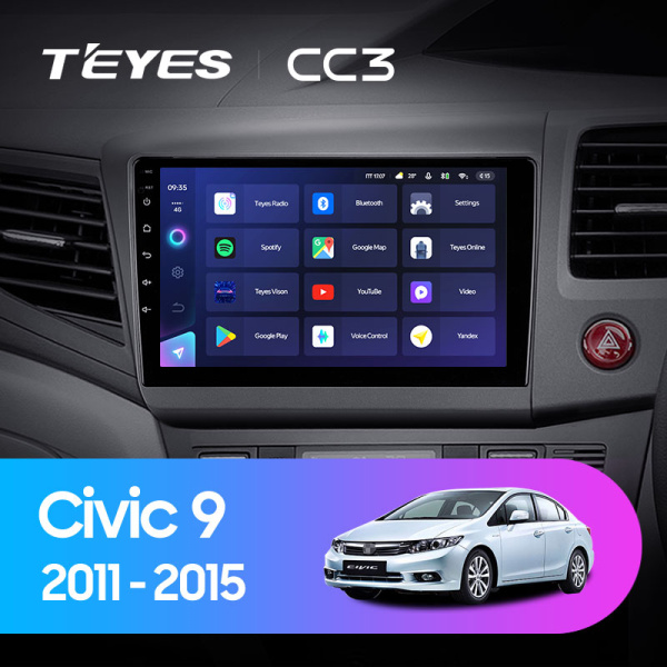 Штатная магнитола Teyes CC3L 4+32G для Civic 9 2011-2015 (Правый руль) Штатная магнитола Teyes CC3L 4+32G для Civic 9 2011-2015 (Правый руль)