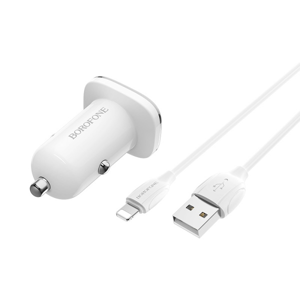Зарядное устройство авто. BOROFONE BZ12 2.4A 2*USB + кабель Lightning