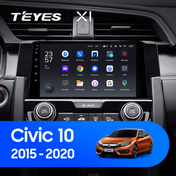 Штатная магнитола Teyes X1 4G 2+32G для Civic 10 2015-2020 (Левый руль)