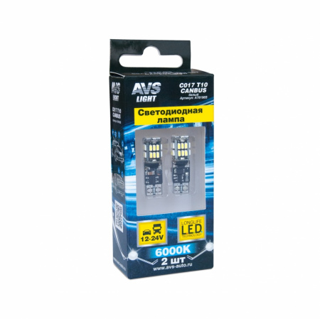 T10 C017 /белый/ (W2,1x9,5d) CANBUS 30 SMD 3014 12-24V, блистер, 2 шт.